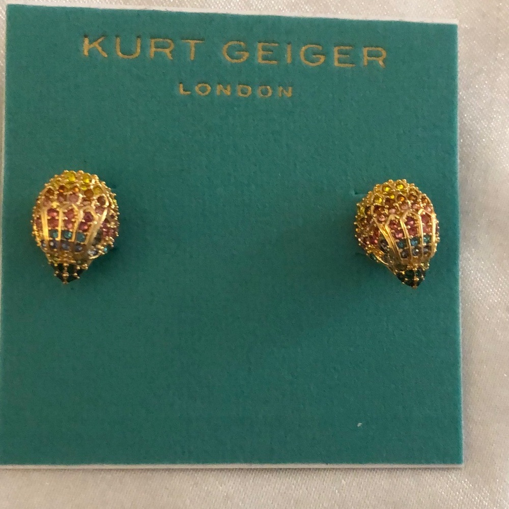 Kurt Geiger Gold Tone Signature Eagle Stud Earrings Multi Colored Crystal NWT
